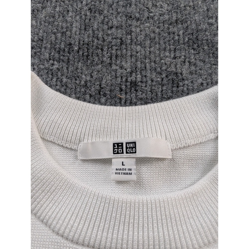 UNIQLO Washable Milano Ribbed Short Sleeve Sweater Womens Size L Off White 47832 - Picture 2 of 8